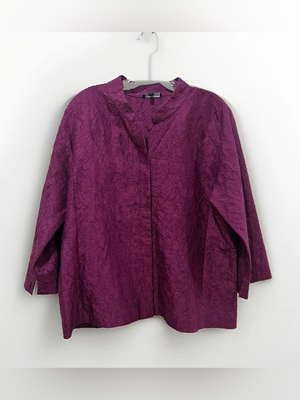 Eileen Fisher Jacket Womens L 100% Silk Crinkle Textured Purple Lightweight